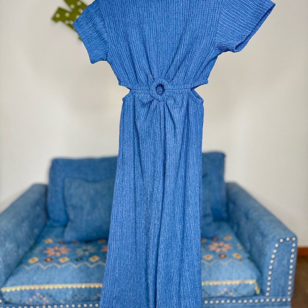 Blue Textured Maxi Dress